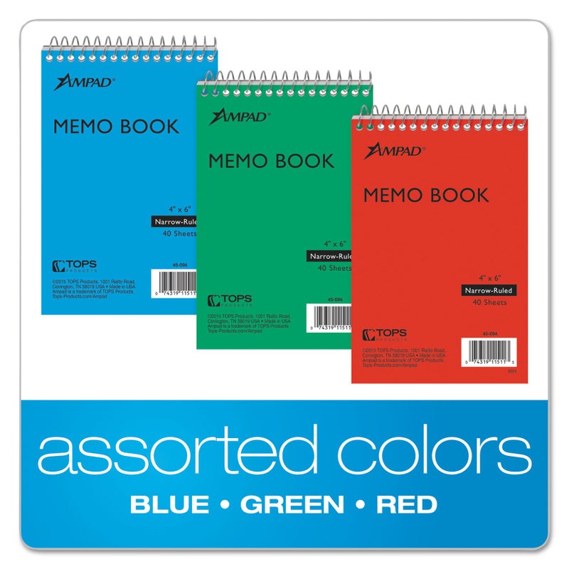 Ampad Efficiency Pocket Notebook, Recycled, 4 X 6 Inches, Single Wire, Top Open, Assorted Covers,3 Notebooks per Pack, Red/Blue/Green (45-094) - Image 4